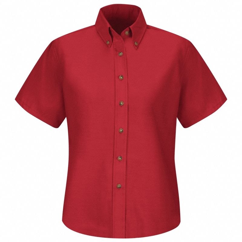 Wms Ss Button Down Poplin Shirt-Rd: Women's, Dress, Red, 2XL ( 24 ), Regular, Short Sleeve