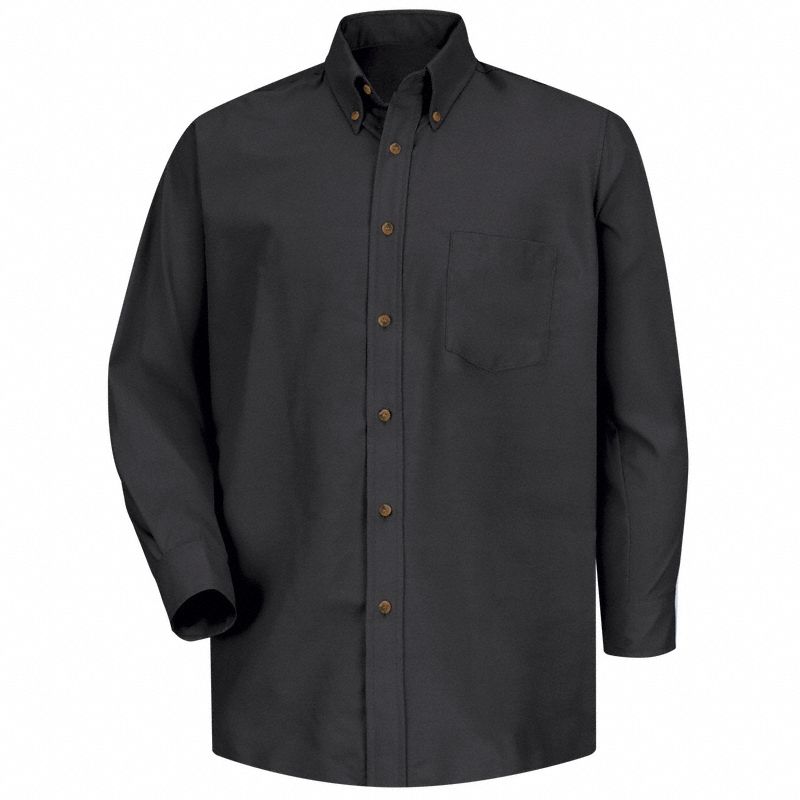 Mns Ls Button Down Poplin Shirt-Bk, 2XL: Men's, Long Sleeve, Tall, 18 1/2 in Neck Size, Black