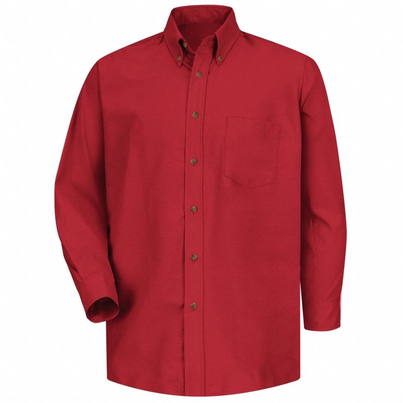 Mns Ls Button Down Poplin Shirt-Rd, 2XL: Men's, Long Sleeve, Tall, 18 1/2 in Neck Size, Red