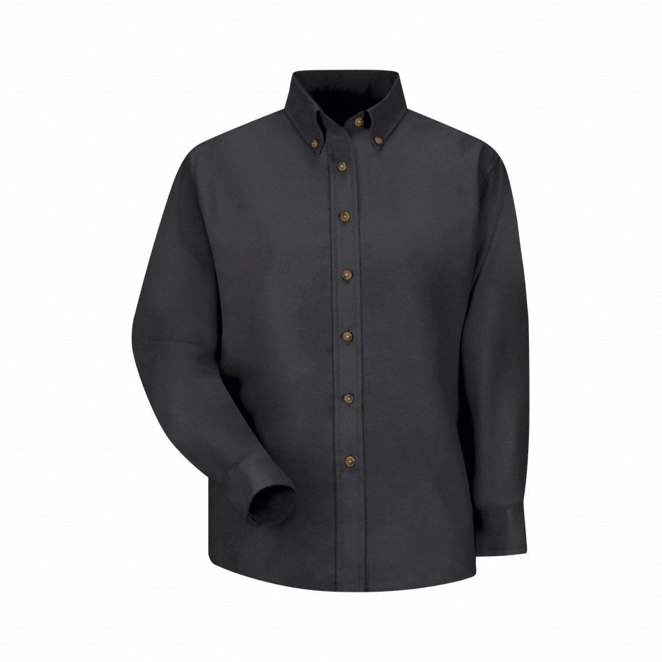 Wms Ls Button Down Poplin Shirt-Bk: Women's, Dress, Black, M ( 10 ), Regular, Long Sleeve