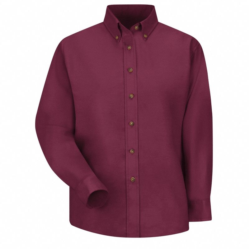 Wms Ls Button Down Poplin Shirt-By: Women's, Dress, Burgundy, 2XL ( 24 ), Regular, 34 1/8 in