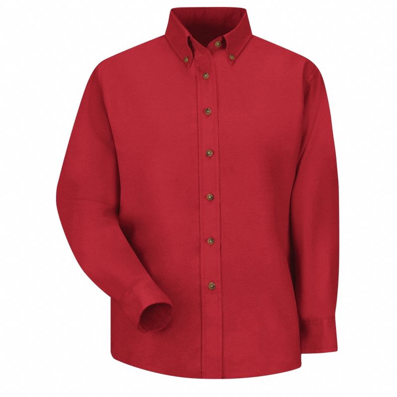 Wms Ls Button Down Poplin Shirt-Rd: Women's, Dress, Red, 2XL ( 24 ), Regular, Long Sleeve