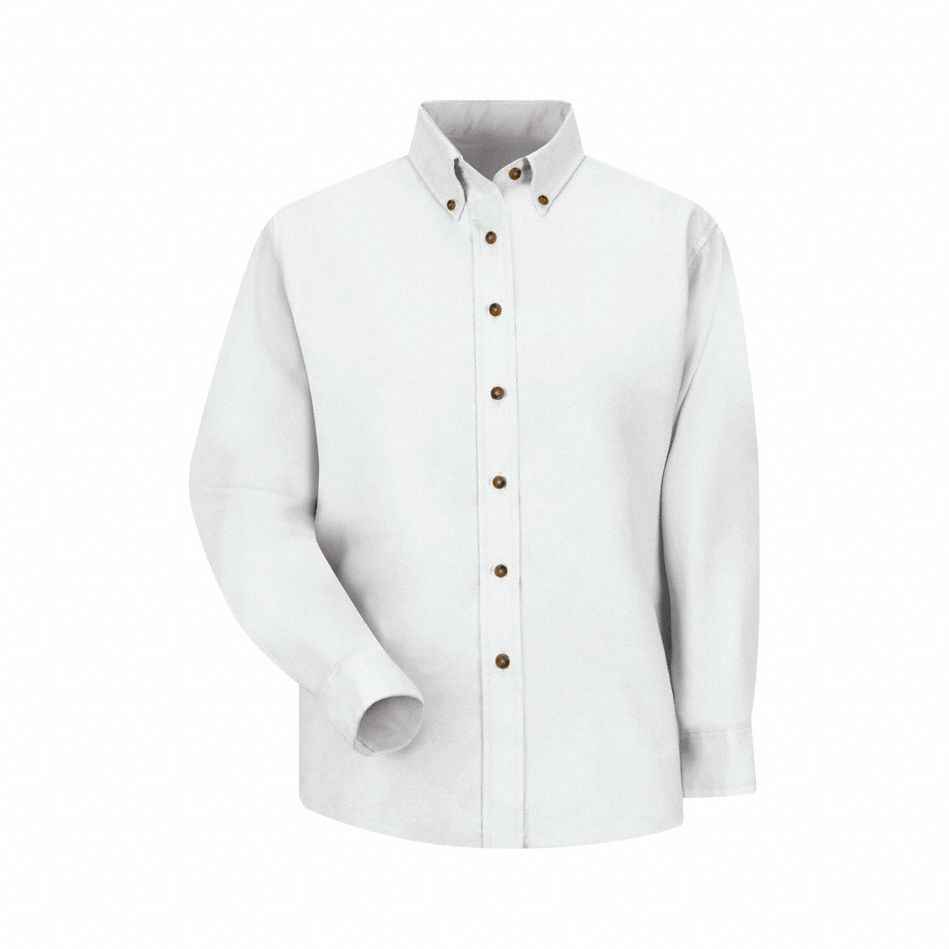 Wms Ls Button Down Poplin Shirt-Wh: Women's, Dress, White, M ( 10 ), Regular, Long Sleeve