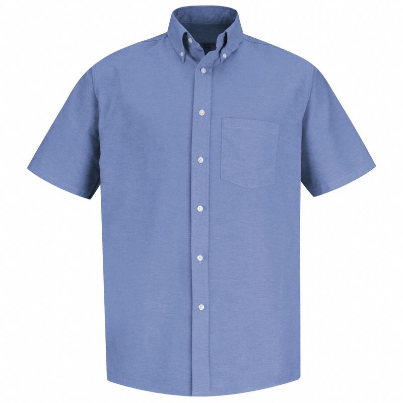 Mens Lt Blu Drs Shirt 60/40 Oxf: Men's, Short Sleeve, Regular, 14 1/2 in Neck Size