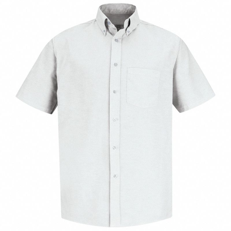 Mens White Drs Shirt 60/40 Oxford: Men's, Short Sleeve, Regular, 16 1/2 in Neck Size, White