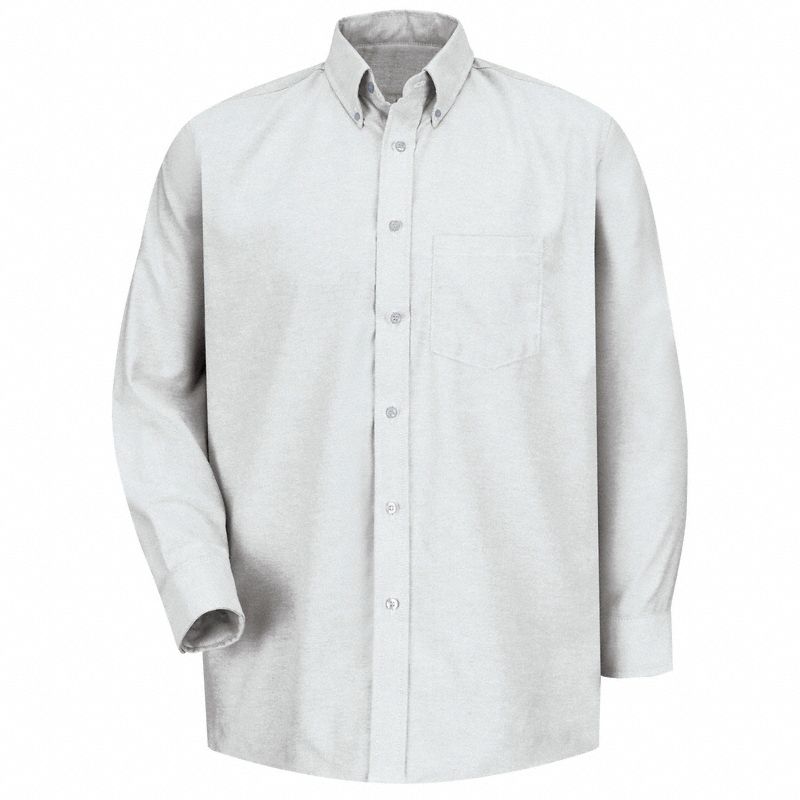 Mens White Drs Shirt 60/40 Oxf L/Sl: Men's, Long Sleeve, Regular, 14 1/2 in Neck Size, White
