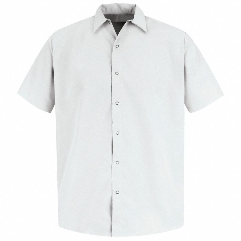 Industrial Short Sleeve Shirt: Men's, Short Sleeve, Regular, 16 1/2 in Neck Size, White