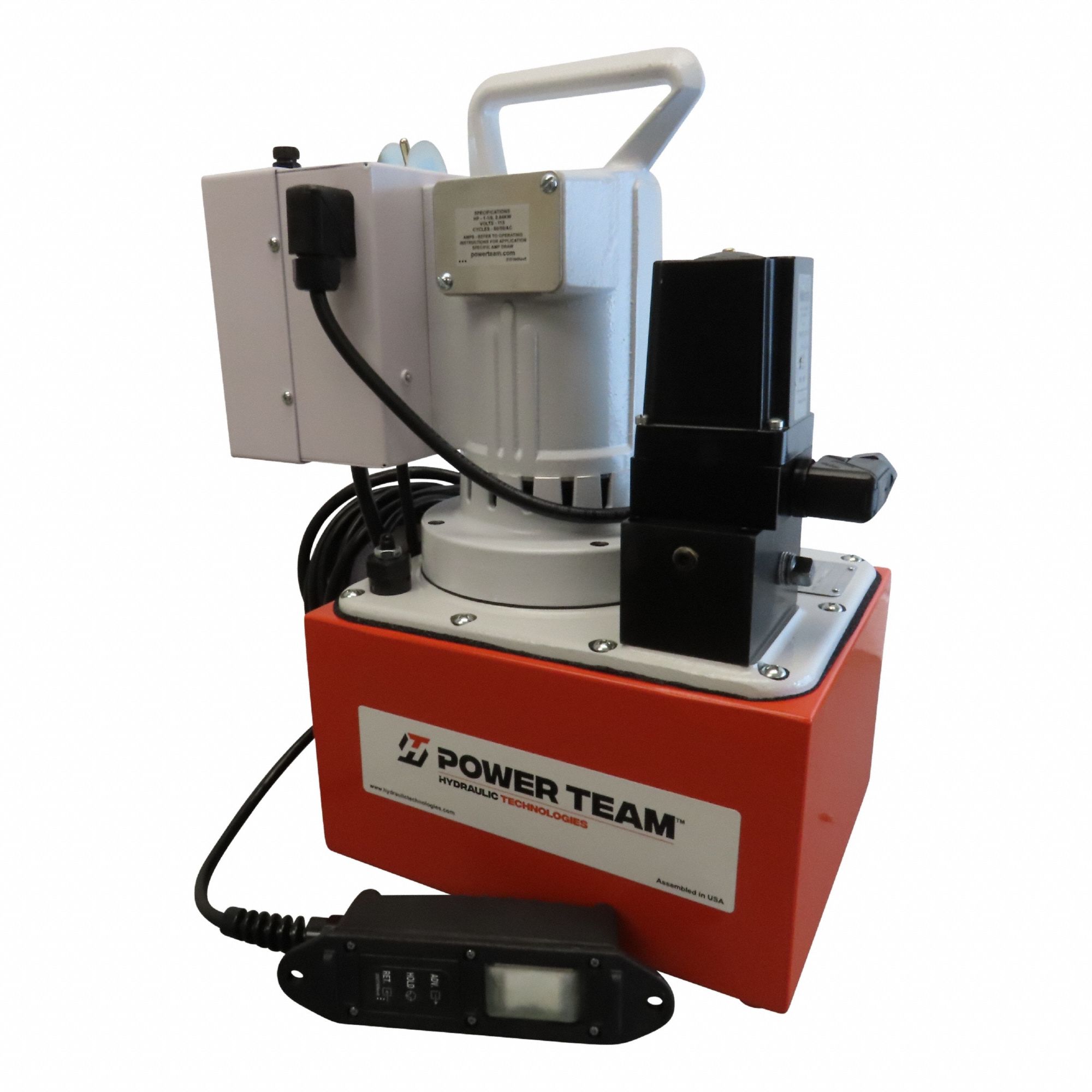 POWER TEAM Electric Pump: 10,000 psi Max. Op Pressure, 704 cu in/min Max. Flow Rate, 110/115V AC (MPN PE552S). Key specifications — attr941810: PE552S; attr941817: 3-Way; attr941814: Advance.