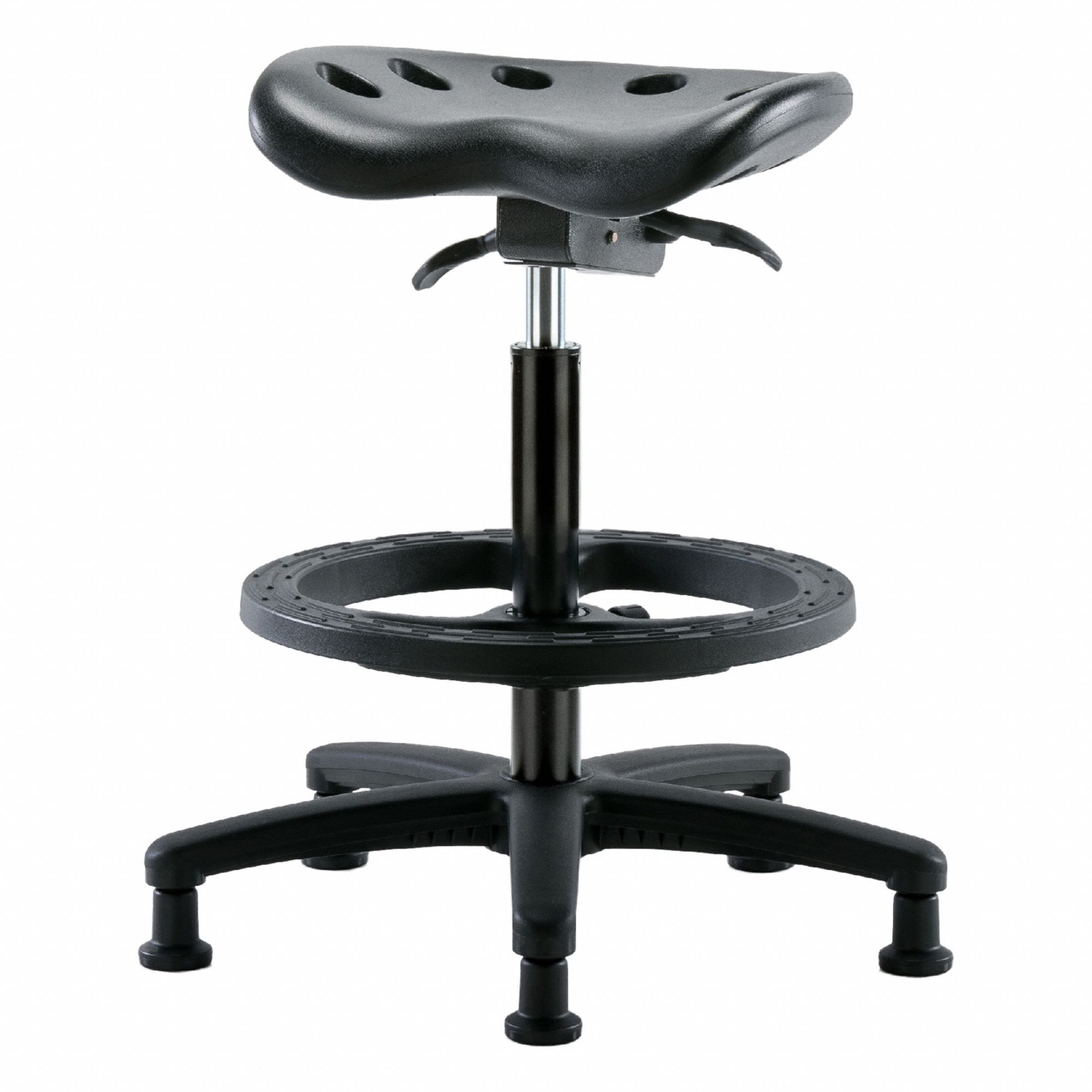 Tractor Stool: Polyurethane, Ht Range 22 1/2 in to 32 in, 17 in Seat Wd, 14 in Seat Dp, 5 Glides