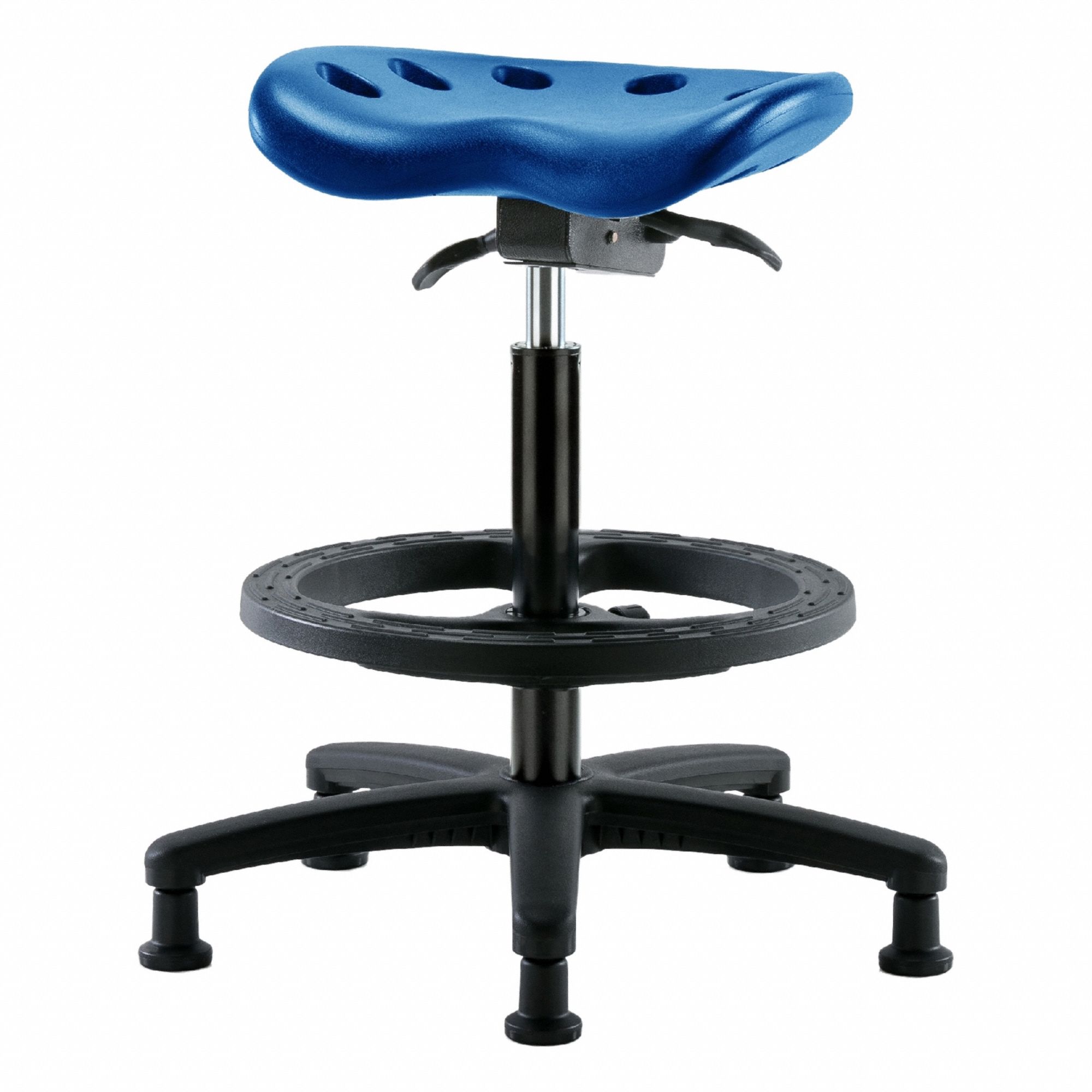 Tractor Stool: Polyurethane, Ht Range 22 1/2 in to 32 in, 17 in Seat Wd, 14 in Seat Dp, 5 Glides