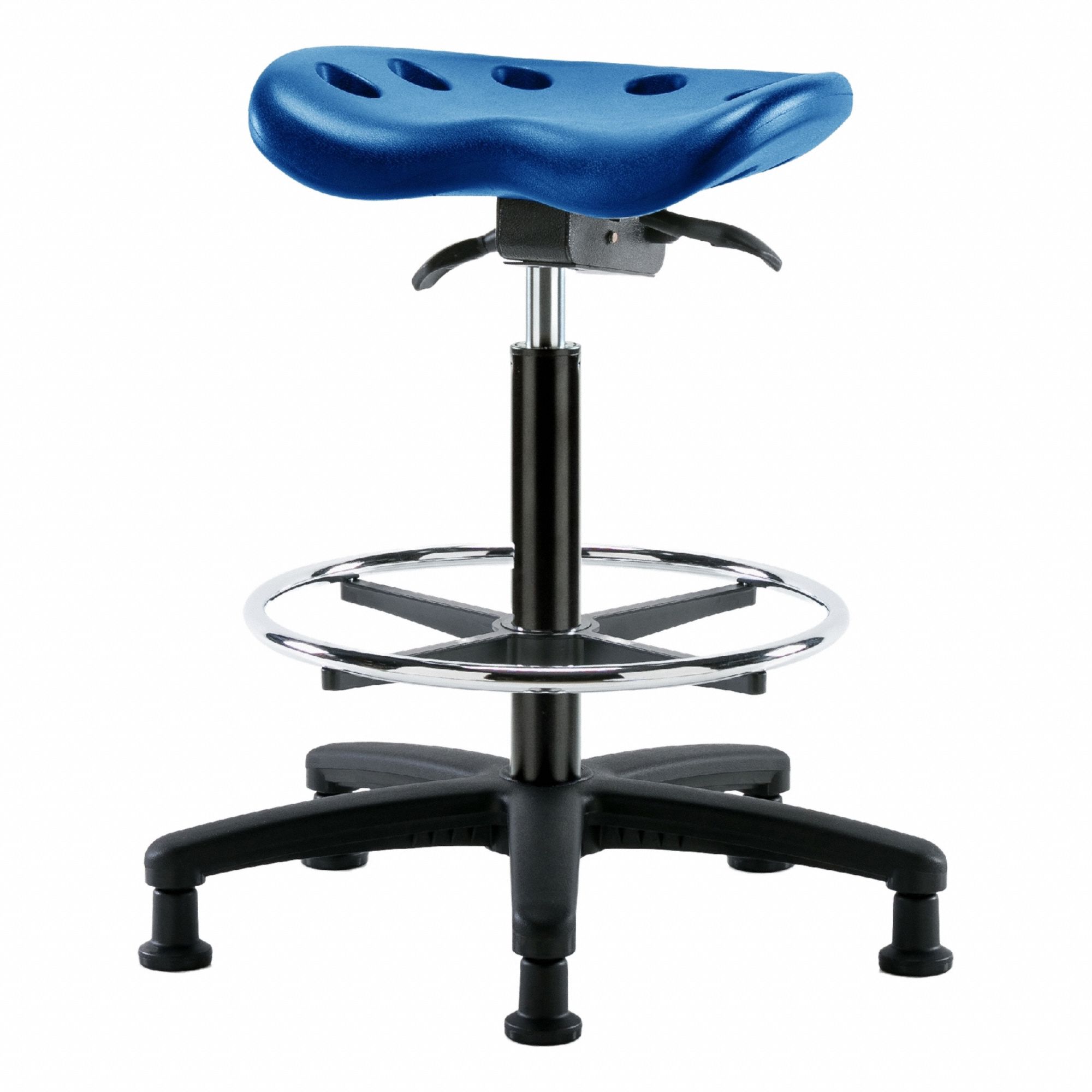 Tractor Stool: Polyurethane, Ht Range 22 1/2 in to 32 in, 17 in Seat Wd, 14 in Seat Dp, 5 Glides