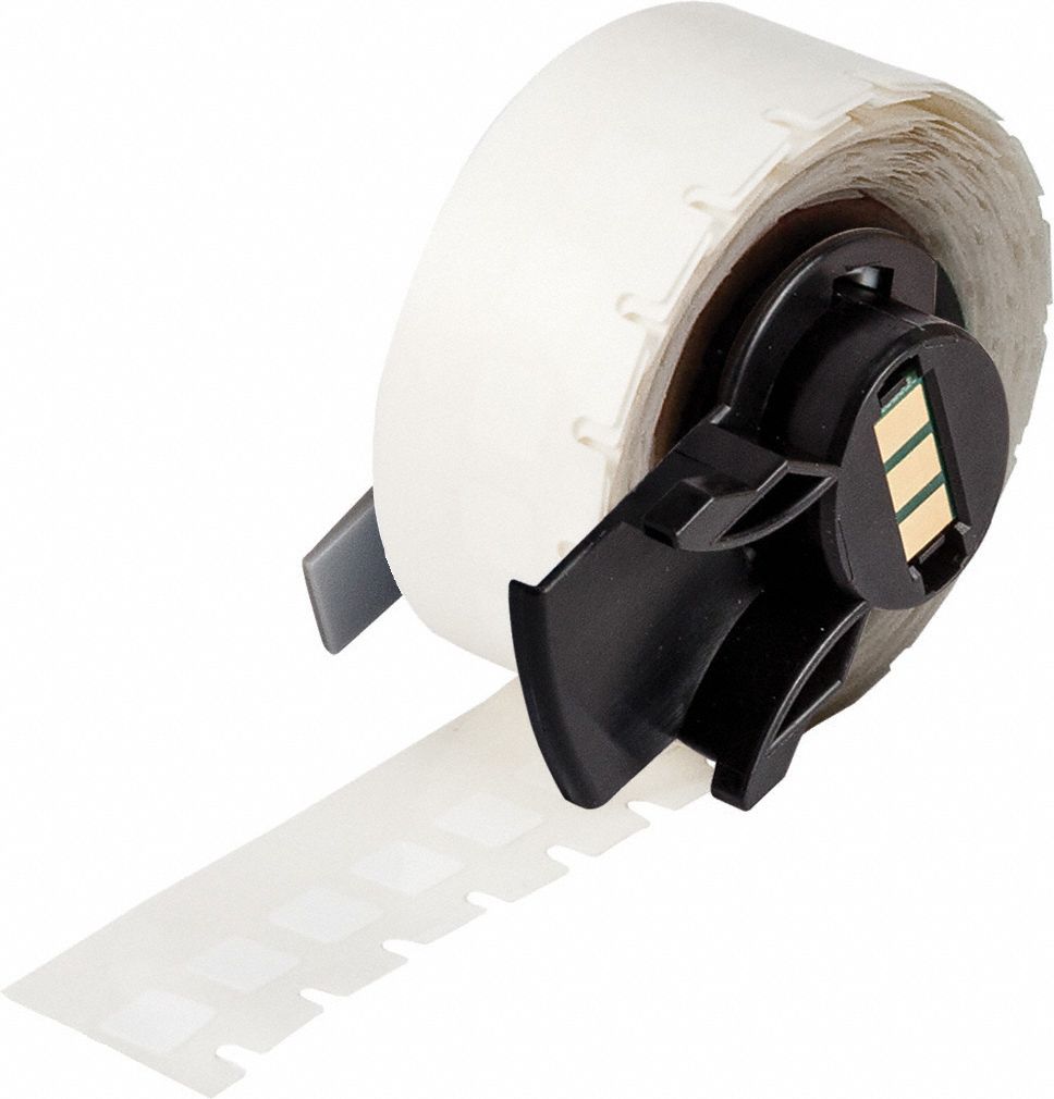 Pre-Cut Label Stock Roll: 1/4 in x 1/4 in, Acrylic, Aggressive Adhesive/Permanent Adhesive