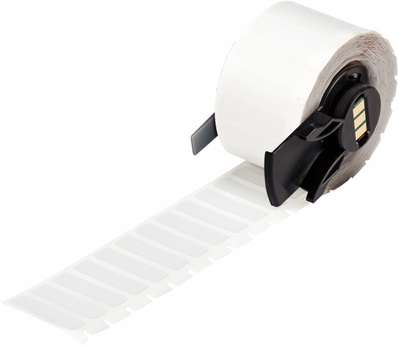 Pre-Cut Label Stock Roll: 9/32 in x 1 in, 1 in x 9/32 in, Polyester, Halogen-Free/Metal Detectable