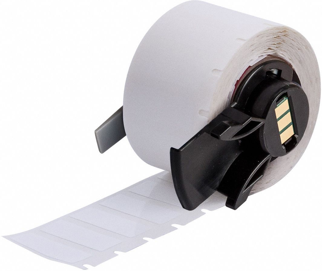 Pre-Cut Label Stock Roll: 3/8 in x 1 in, Acrylic, Aggressive Adhesive/Permanent Adhesive, 500 Labels