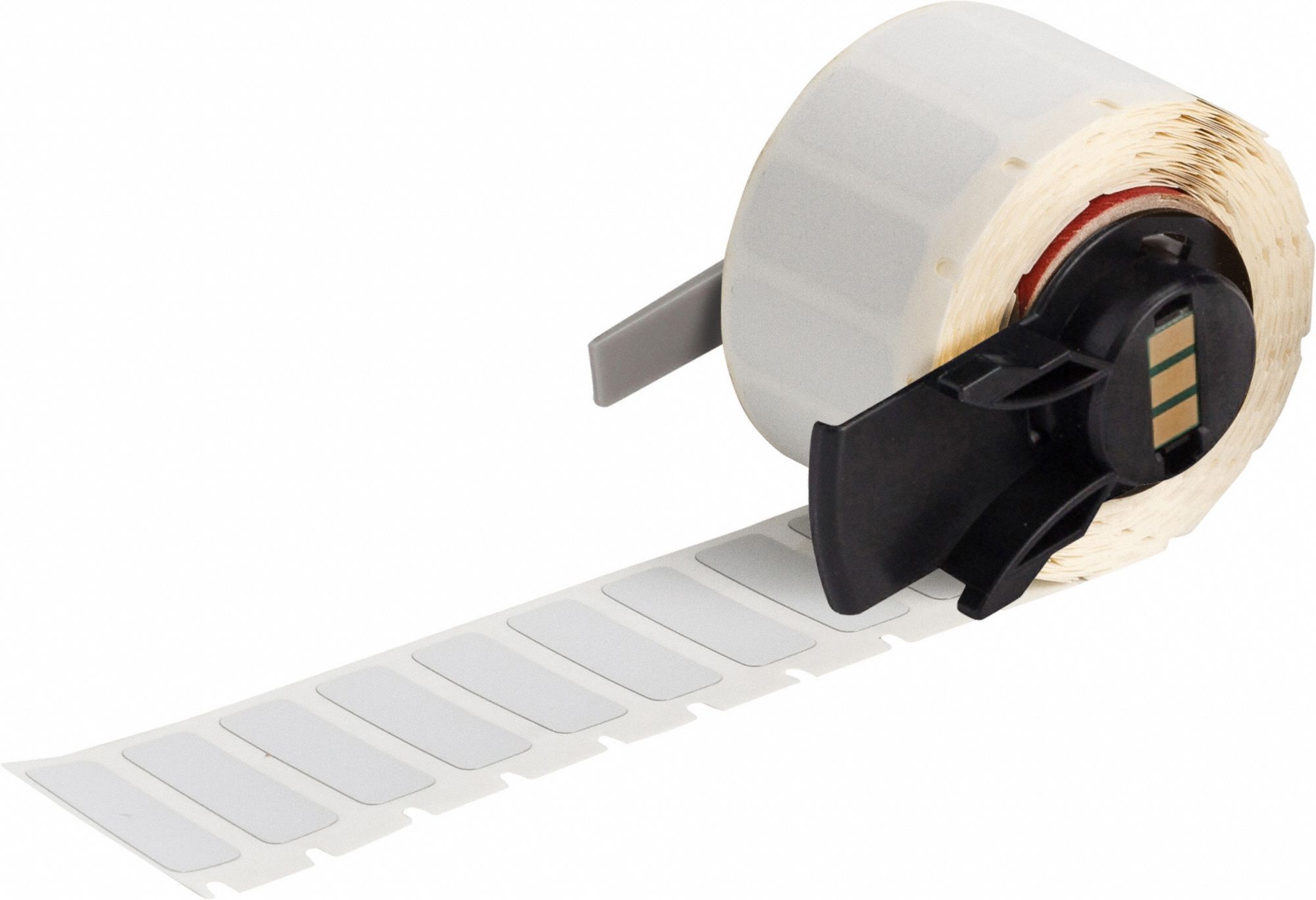 Pre-Cut Label Stock Roll: 3/8 in x 1 in, 1 in x 3/8 in, Polyester, Metal Detectable, Gray