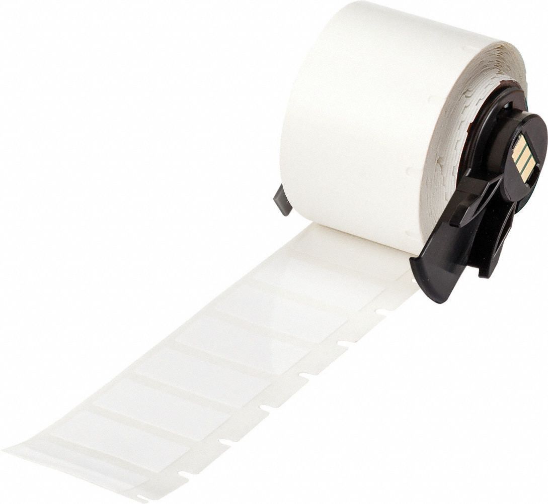 Pre-Cut Label Stock Roll: 1/2 in x 1 in, Acrylic, Aggressive Adhesive/Permanent Adhesive, 500 Labels