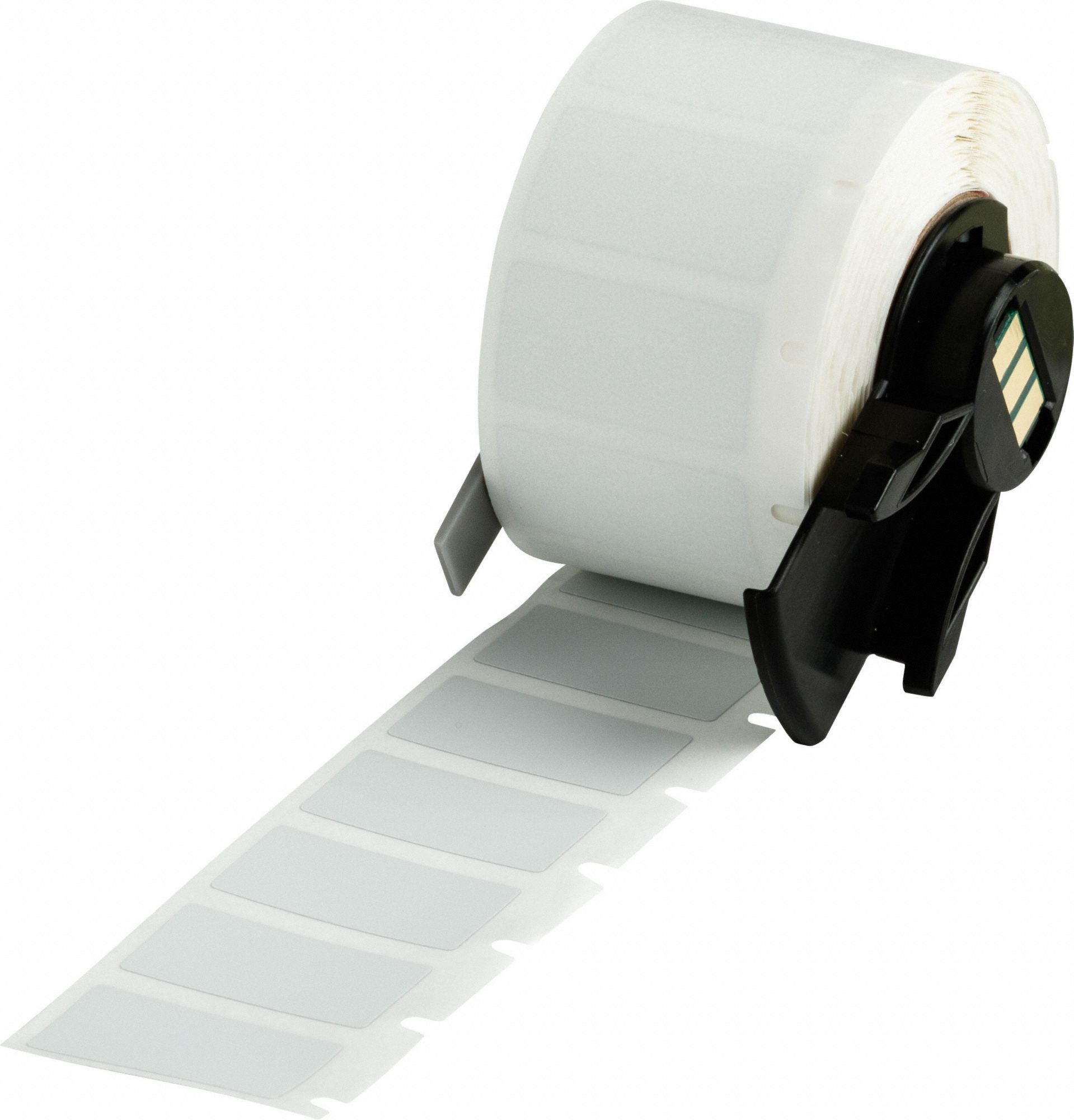 Pre-Cut Label Stock Roll: 1/2 in x 1 in, 1 in x 1/2 in, Polyester, Halogen-Free/Metal Detectable