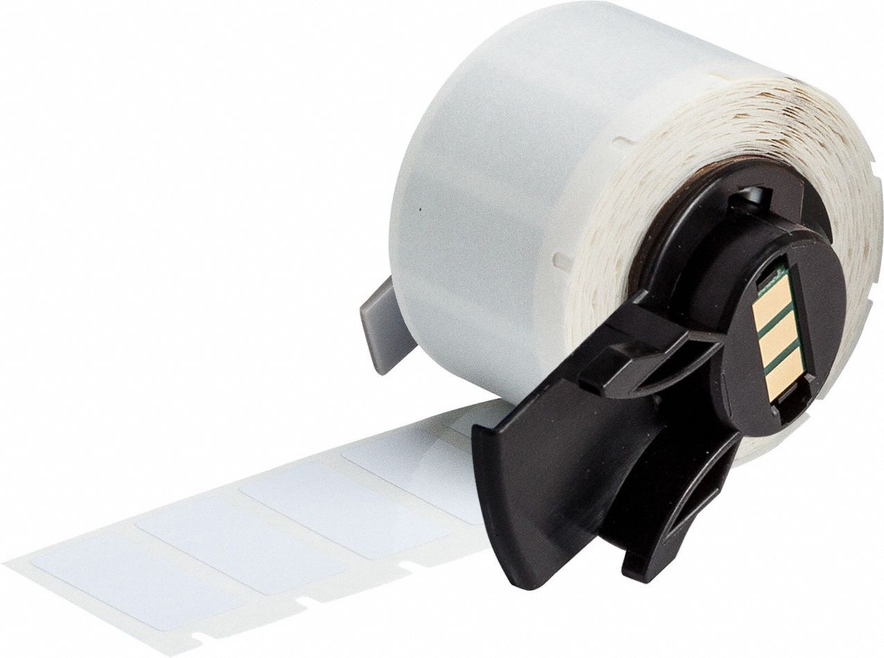 Pre-Cut Label Stock Roll: 1/2 in x 1 in, 1 in x 1/2 in, Polyester, White (Gloss), -40°F to 356°F