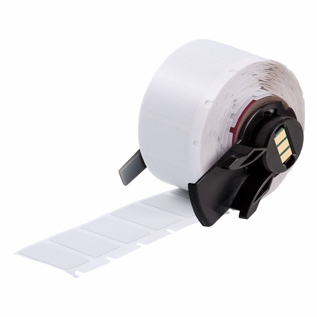 Pre-Cut Label Stock Roll: 1/2 in x 1 in, 1 in x 1/2 in, Metalized Polyester, Metal Detectable, Gray