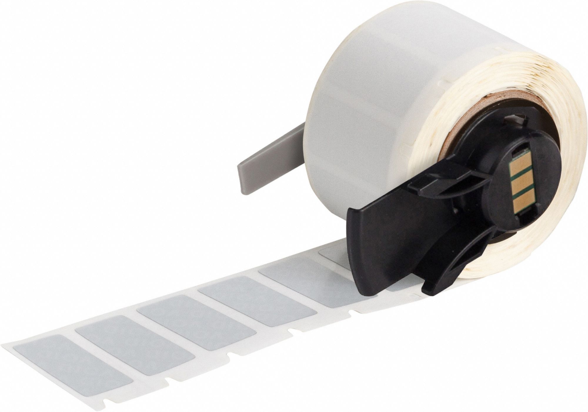 Pre-Cut Label Stock Roll: Tamper Indicating, 1/2 in x 1 in, 1 in x 1/2 in, Silver (Matte)