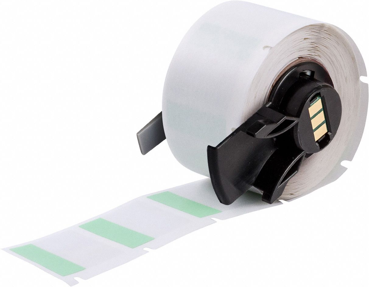 Wraparound Label: 1 in x 1 in, 1 in, Vinyl, Green (Matte), For 16 AWG to 8 AWG Wire Gauge