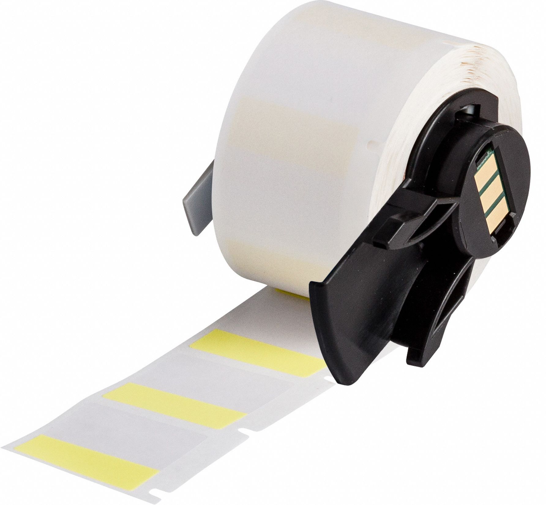 Wraparound Label: 1 in x 1 in, 1 in, Vinyl, Yellow (Matte), For 16 AWG to 8 AWG Wire Gauge