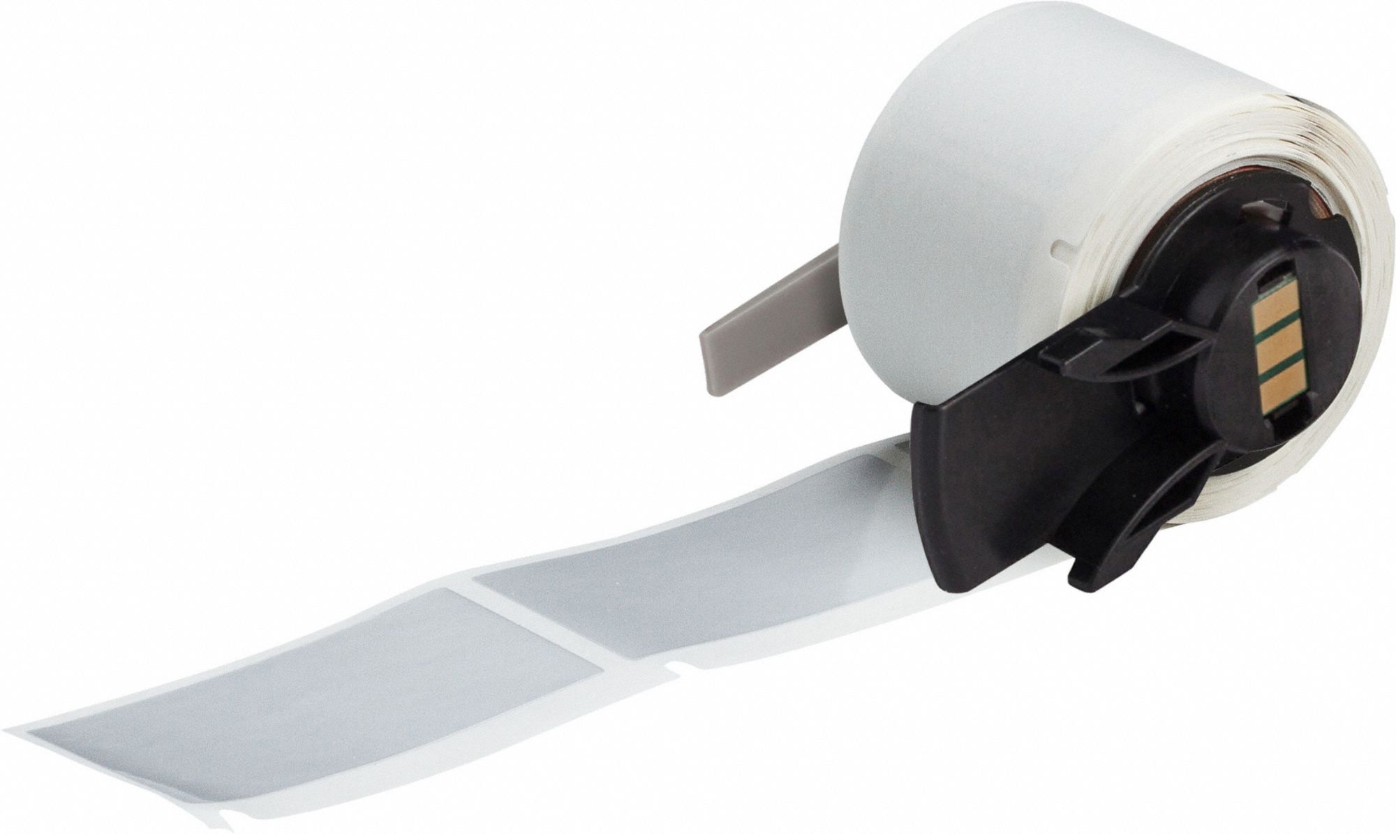 Pre-Cut Label Stock Roll: 2 in x 1 in, 1 in x 2 in, Polyester, Halogen-Free/Metal Detectable, Silver