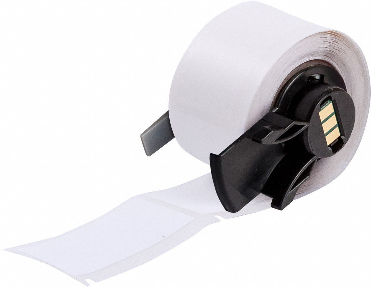 Pre-Cut Label Stock Roll: 2 in x 1 in, Rubber, Aggressive Adhesive/Permanent Adhesive, 100 Labels
