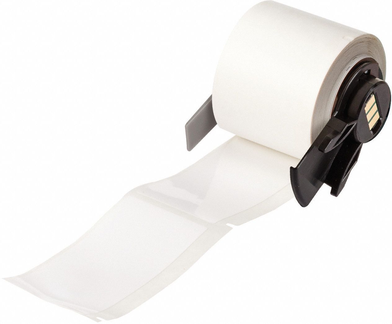 Pre-Cut Label Stock Roll: 2 3/4 in x 1 1/4 in, Acrylic, Aggressive Adhesive/Permanent Adhesive