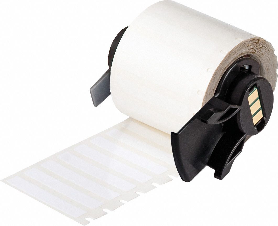 Pre-Cut Label Stock Roll: 1/4 in x 1 1/2 in, Acrylic, Aggressive Adhesive/Permanent Adhesive