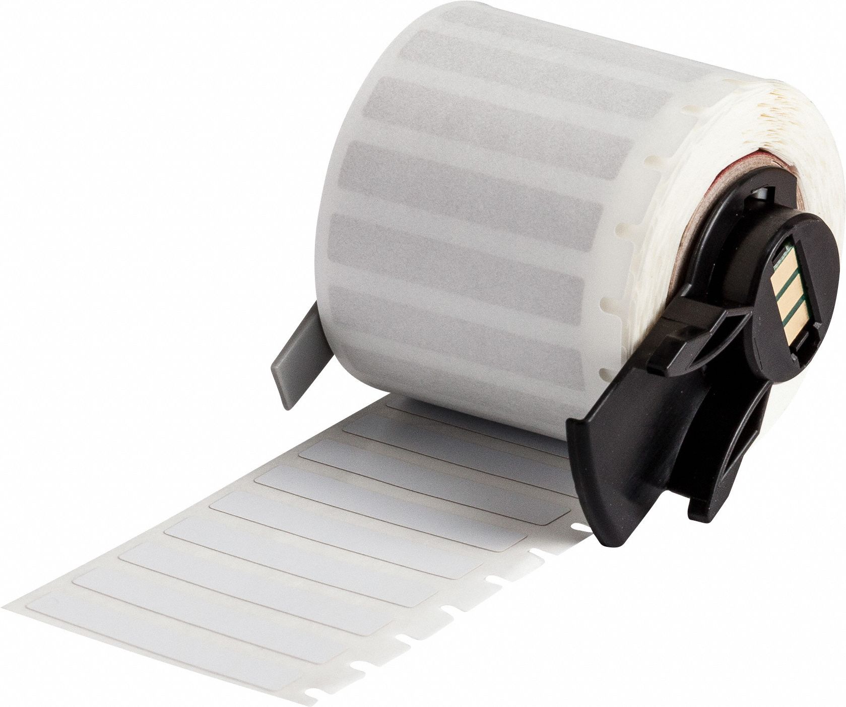 Pre-Cut Label Stock Roll: 1/4 in x 1 1/2 in, 1 1/2 in x 1/4 in, Polyimide, Permanent Adhesive