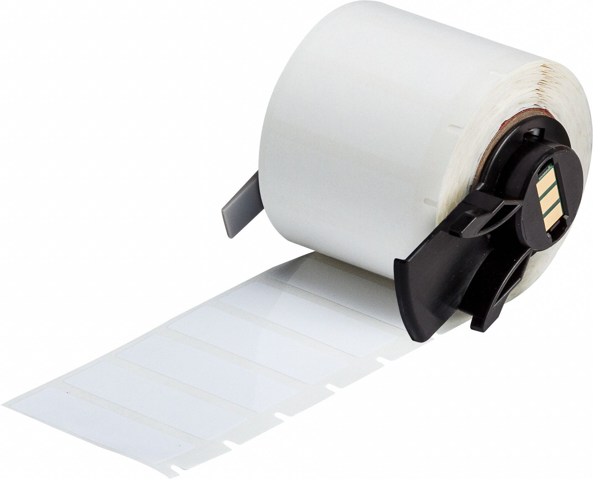 Pre-Cut Label Stock Roll: 1/2 in x 1 1/2 in, Acrylic, Aggressive Adhesive/Permanent Adhesive