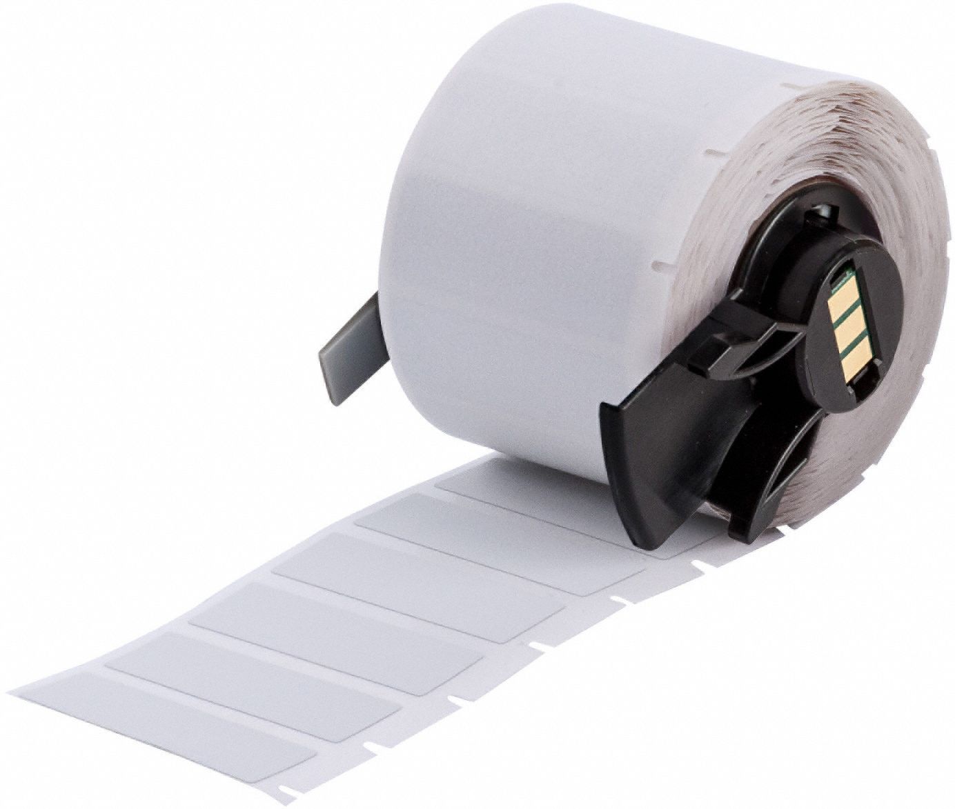 Pre-Cut Label Stock Roll: 1/2 in x 1 1/2 in, 1 1/2 in x 1/2 in, Polyester, Metal Detectable, Gray