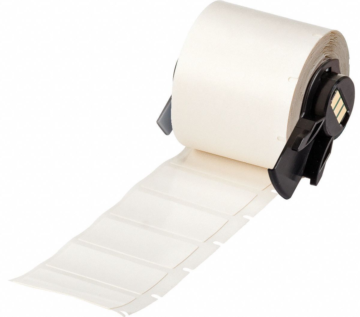 Pre-Cut Label Stock Roll: 3/4 in x 1 1/2 in, Acrylic, Aggressive Adhesive/Permanent Adhesive