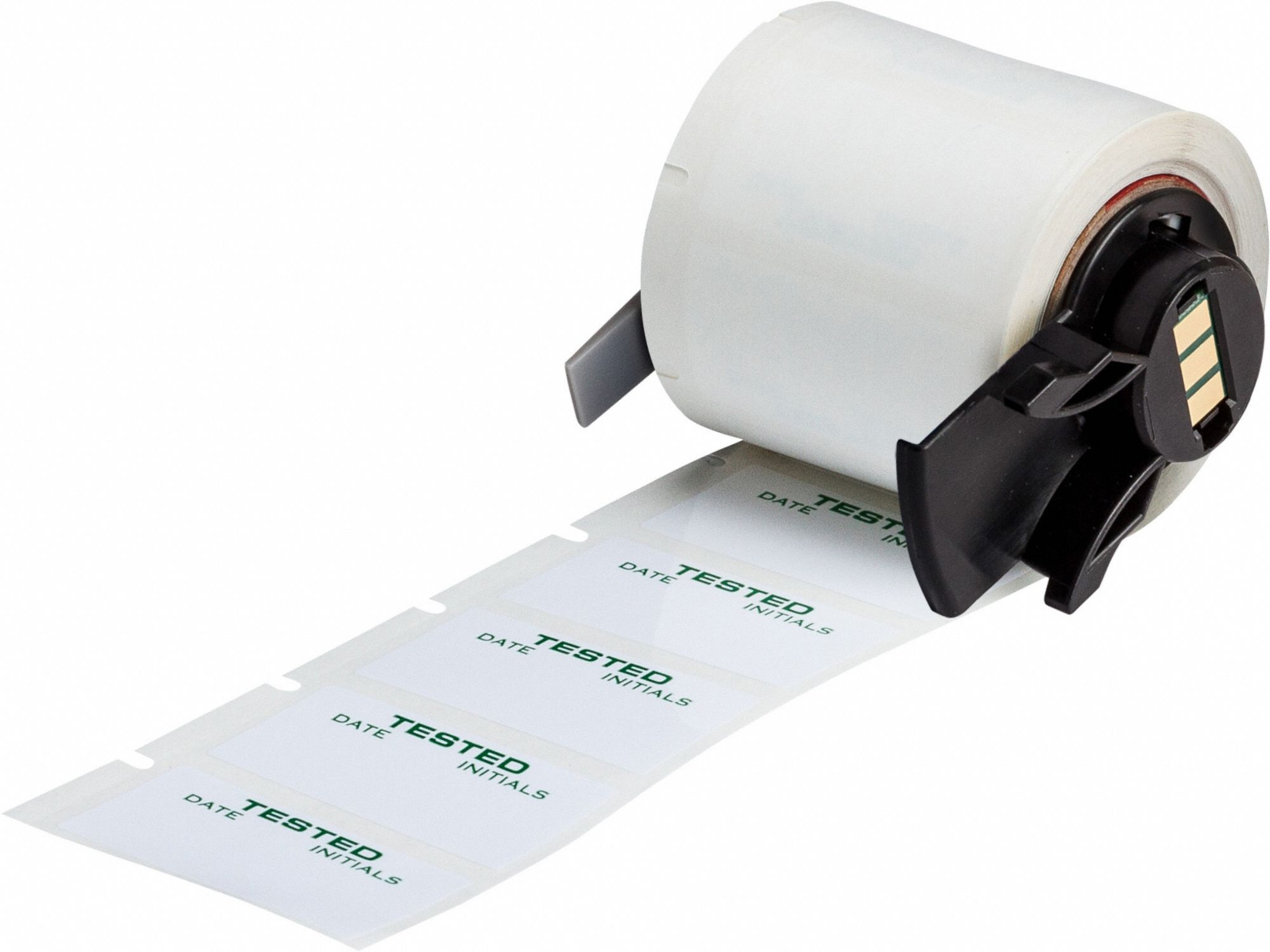 Pre-Cut Label Stock Roll: Tested, 1 1/2 in x 3/4 in, 3/4 in x 1 1/2 in, Polyester, Green/White