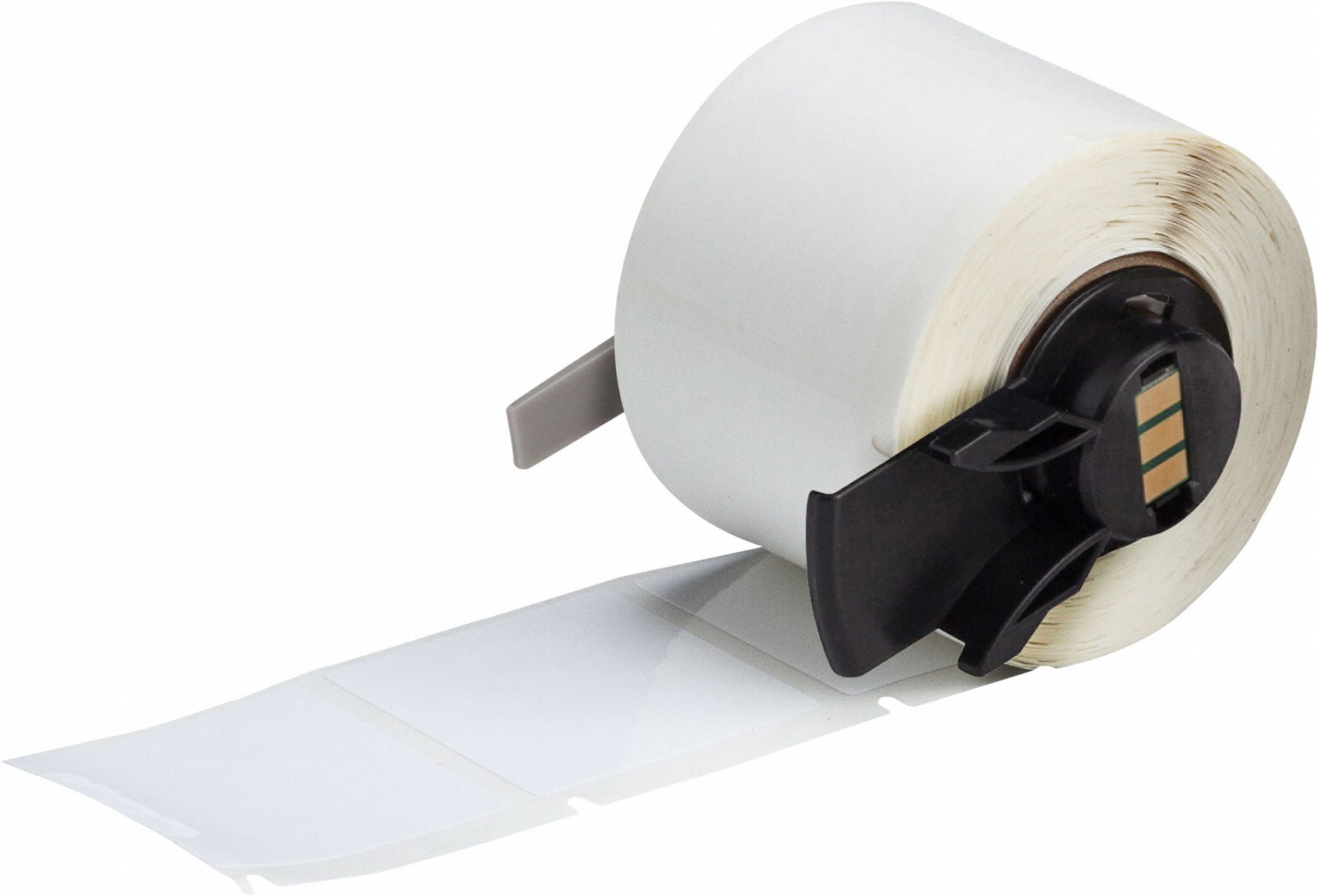 Pre-Cut Label Stock Roll: 1 1/2 in x 1 1/2 in, Acrylic, Aggressive Adhesive/Permanent Adhesive