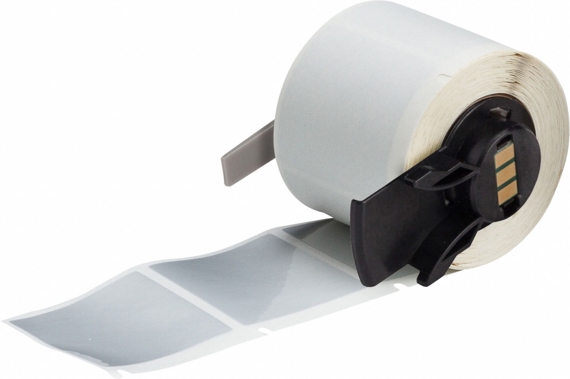 Pre-Cut Label Stock Roll: 1 1/2 in x 1 1/2 in, 1 1/2 in x 1 1/2 in, Polyester, Silver