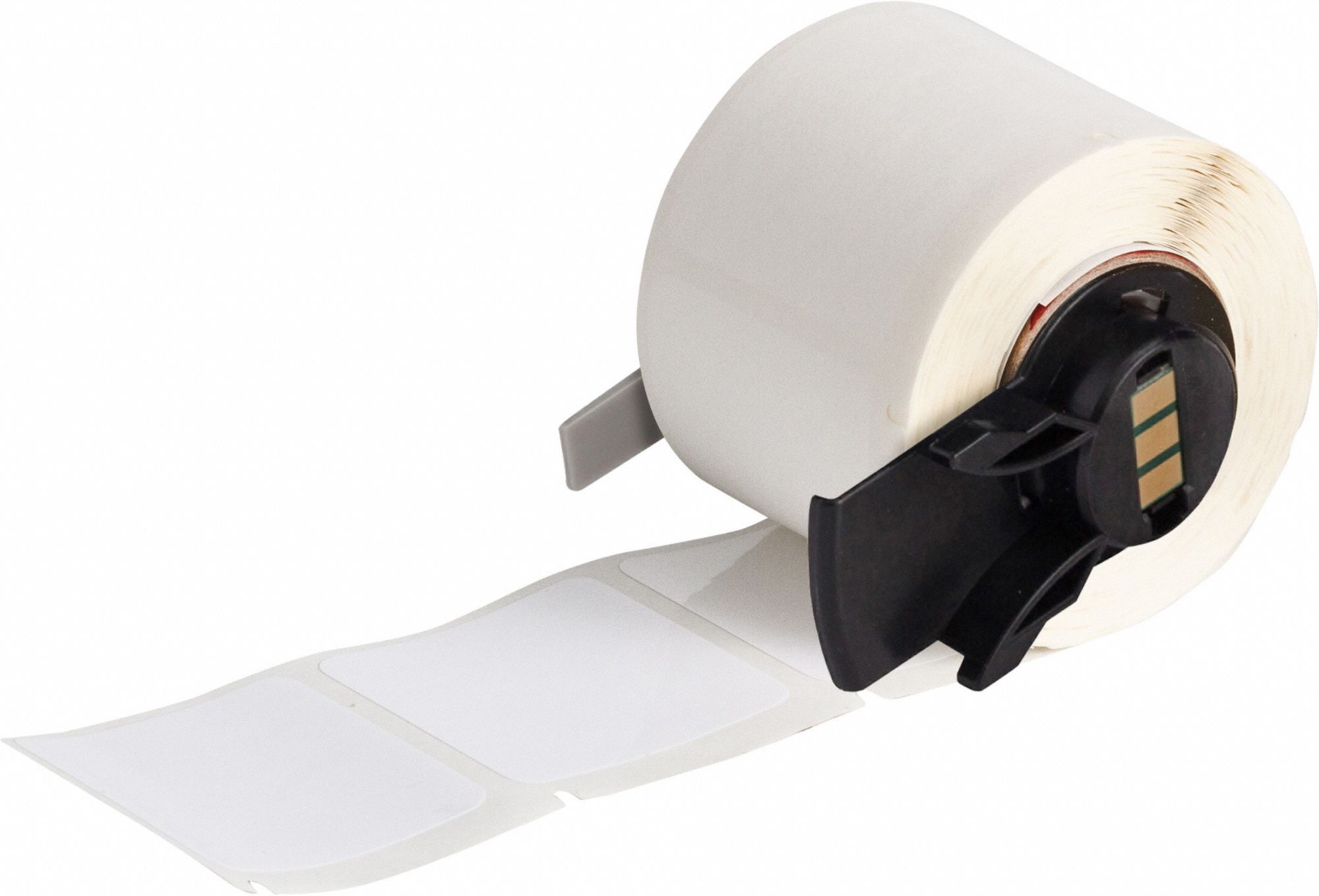 Pre-Cut Label Stock Roll: 1 1/2 in x 1 1/2 in, Rubber, Aggressive Adhesive/Permanent Adhesive