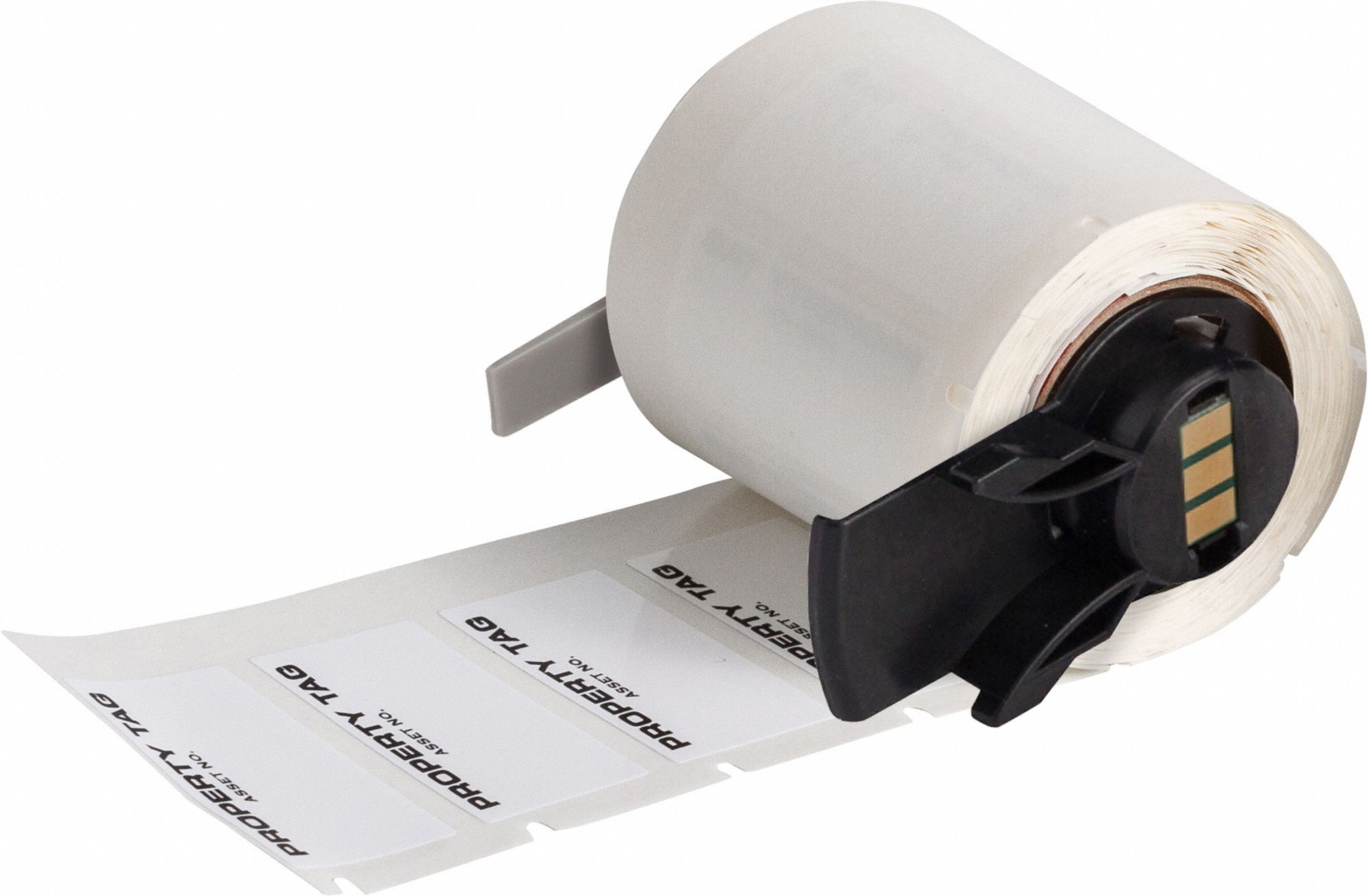 Pre-Cut Label Stock Roll: Property Tag, 3/4 in x 1 5/8 in, 1 5/8 in x 3/4 in, Polyester, Black/White