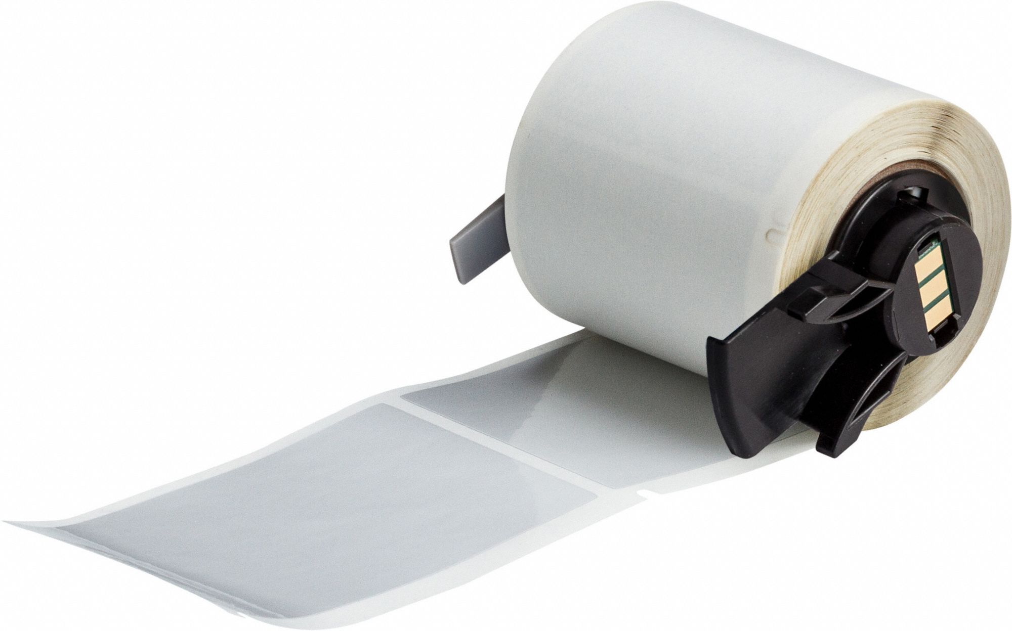 Pre-Cut Label Stock Roll: 1 29/32 in x 3 in, 3 in x 1 29/32 in, Polyester, Silver