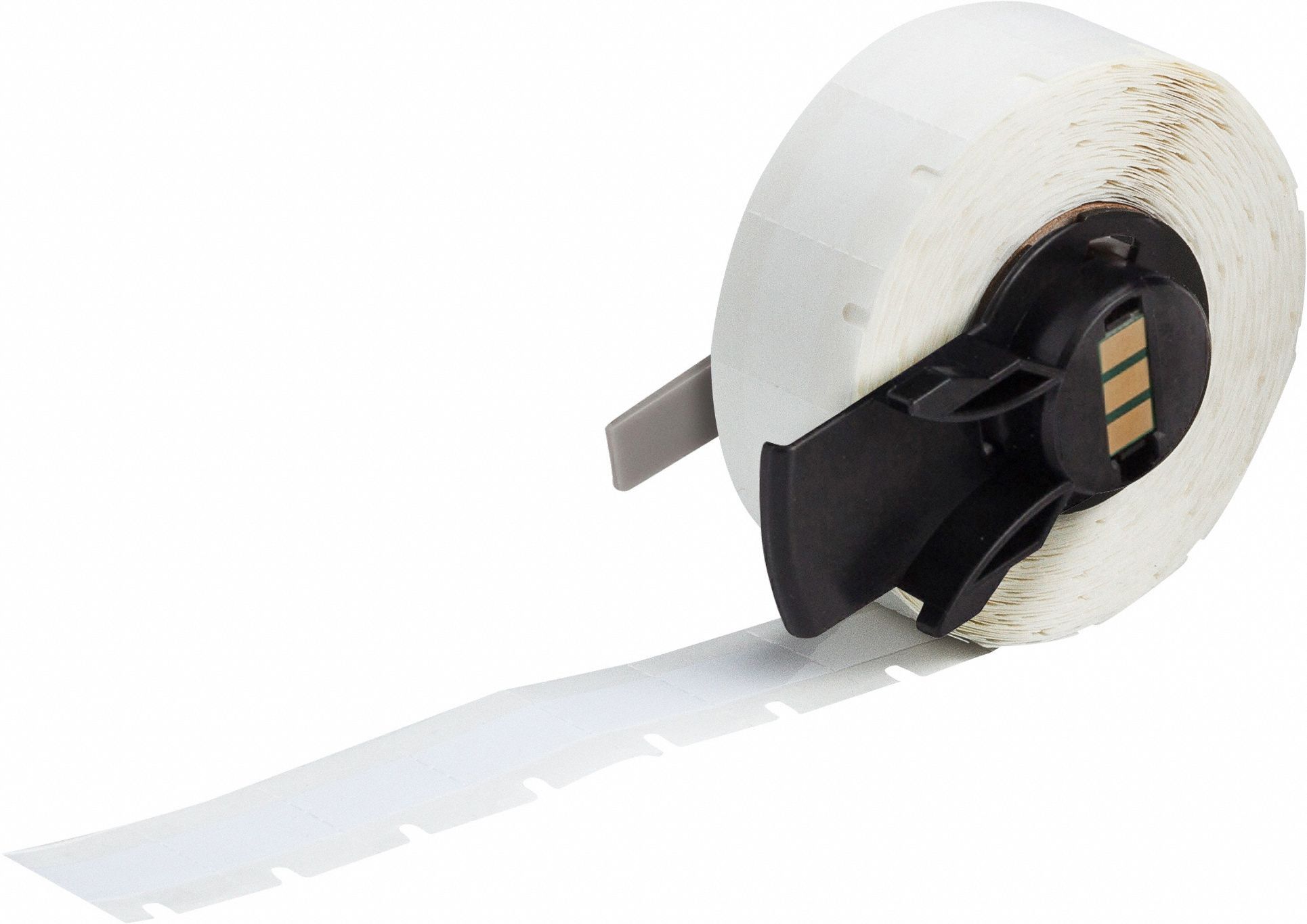 Pre-Cut Label Stock Roll: 19/32 in x 3/8 in, Acrylic, Aggressive Adhesive/Permanent Adhesive
