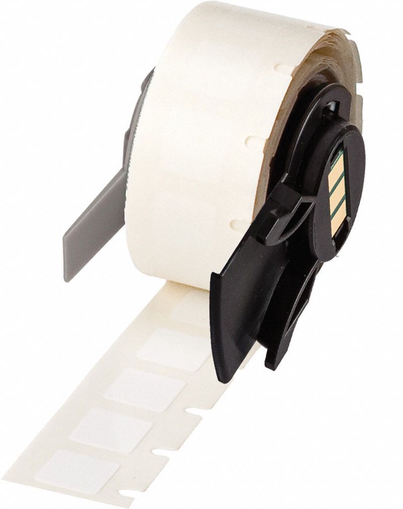 Pre-Cut Label Stock Roll: 13/32 in x 13/32 in, Acrylic, Aggressive Adhesive/Permanent Adhesive