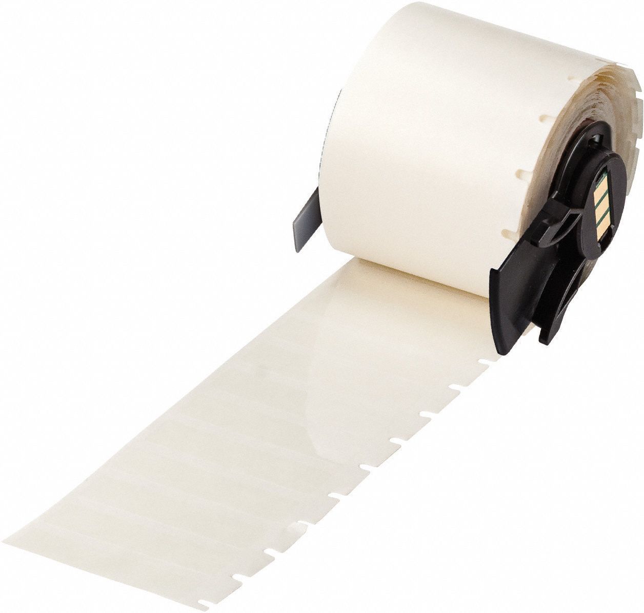 Pre-Cut Label Stock Roll: 3/8 in x 1 1/2 in, Acrylic, Aggressive Adhesive/Permanent Adhesive