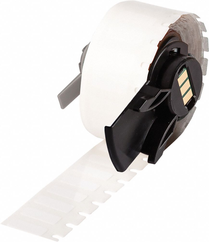 Pre-Cut Label Stock Roll: 13/64 in x 1/2 in, Acrylic, Aggressive Adhesive/Permanent Adhesive