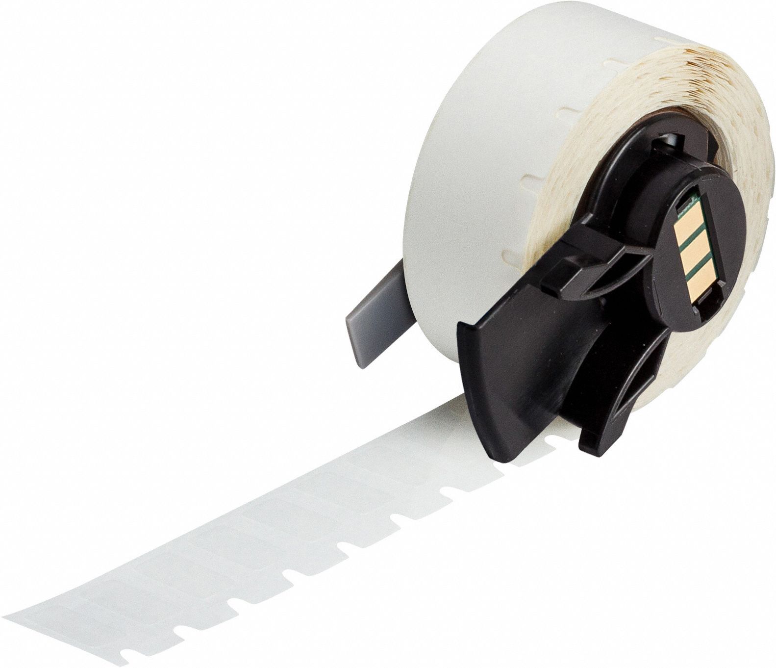 Pre-Cut Label Stock Roll: 9/32 in x 1/2 in, Acrylic, Aggressive Adhesive/Permanent Adhesive