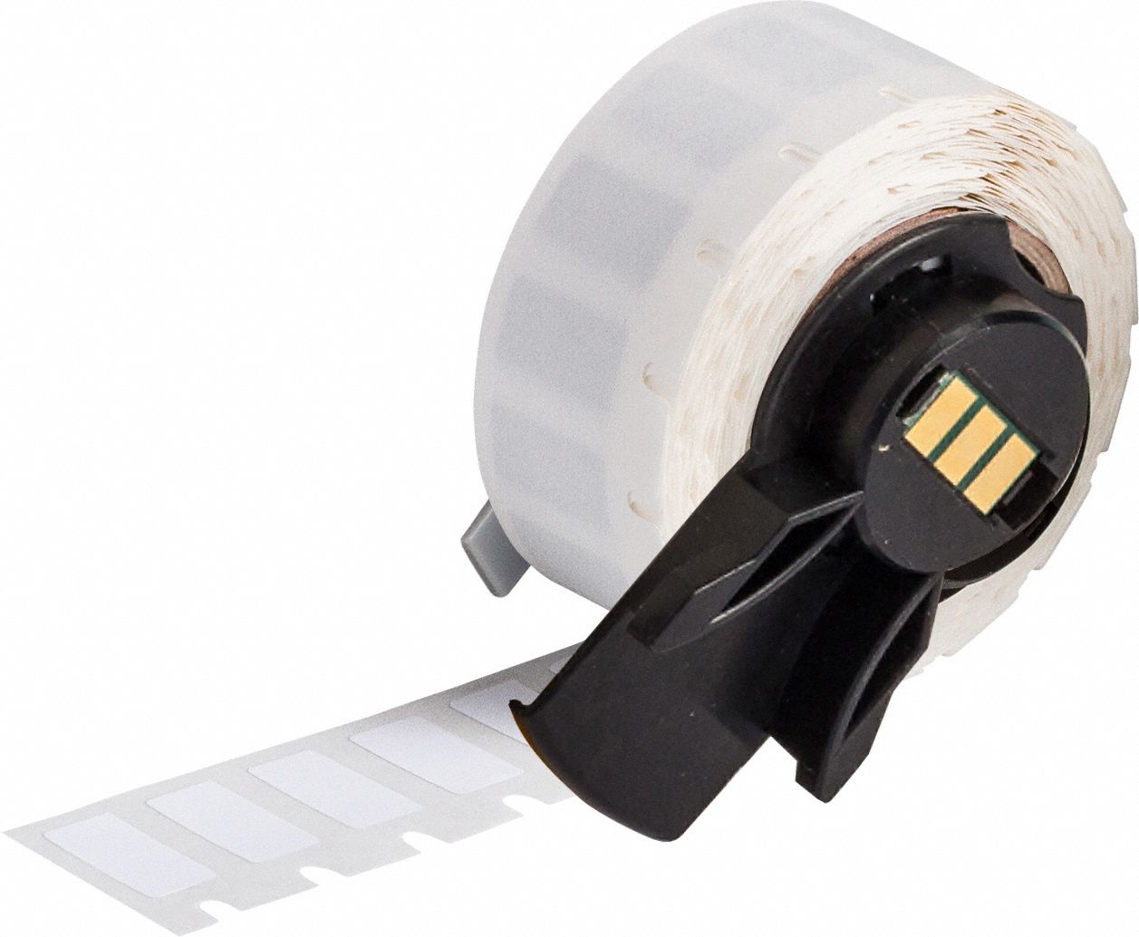 Pre-Cut Label Stock Roll: 9/32 in x 1/2 in, 1/2 in x 9/32 in, Polyester, White (Gloss)