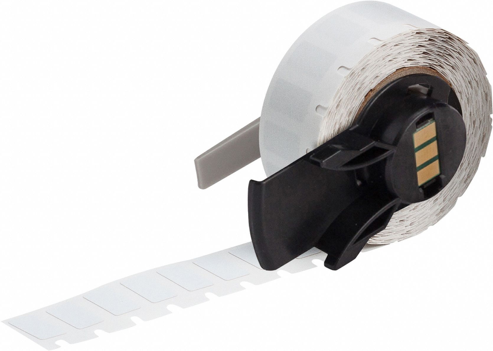 Pre-Cut Label Stock Roll: 9/32 in x 1/2 in, 1/2 in x 9/32 in, Polyimide, White (Matte)