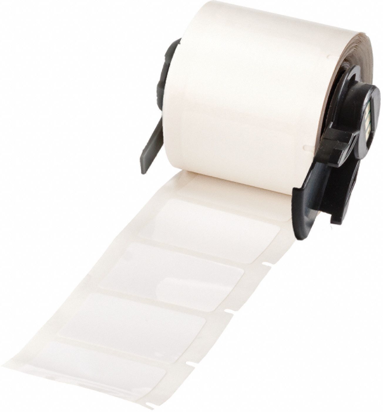 Pre-Cut Label Stock Roll: 1 in x 1 3/8 in, Rubber, Aggressive Adhesive/Permanent Adhesive