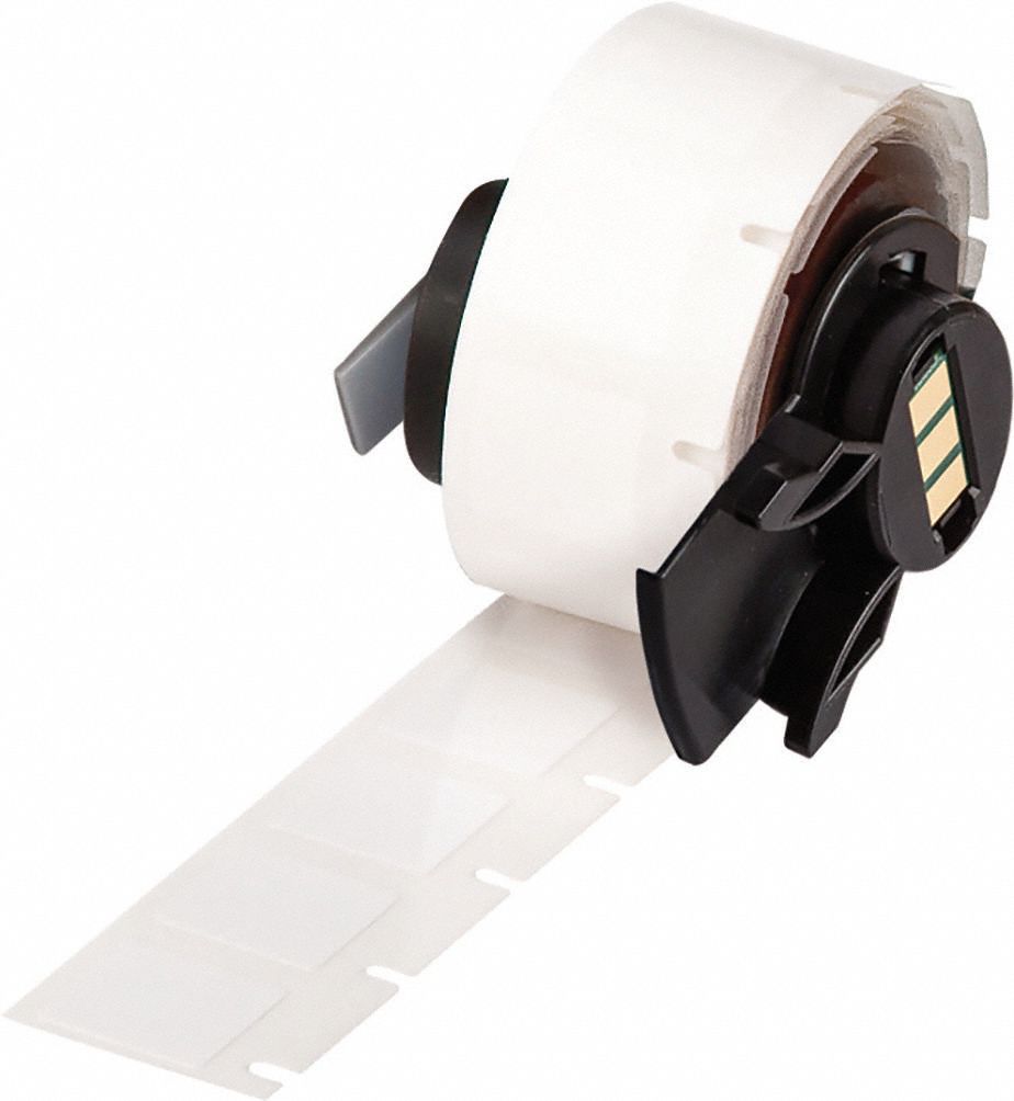 Pre-Cut Label Stock Roll: 1/2 in x 1/2 in, Acrylic, Aggressive Adhesive/Permanent Adhesive