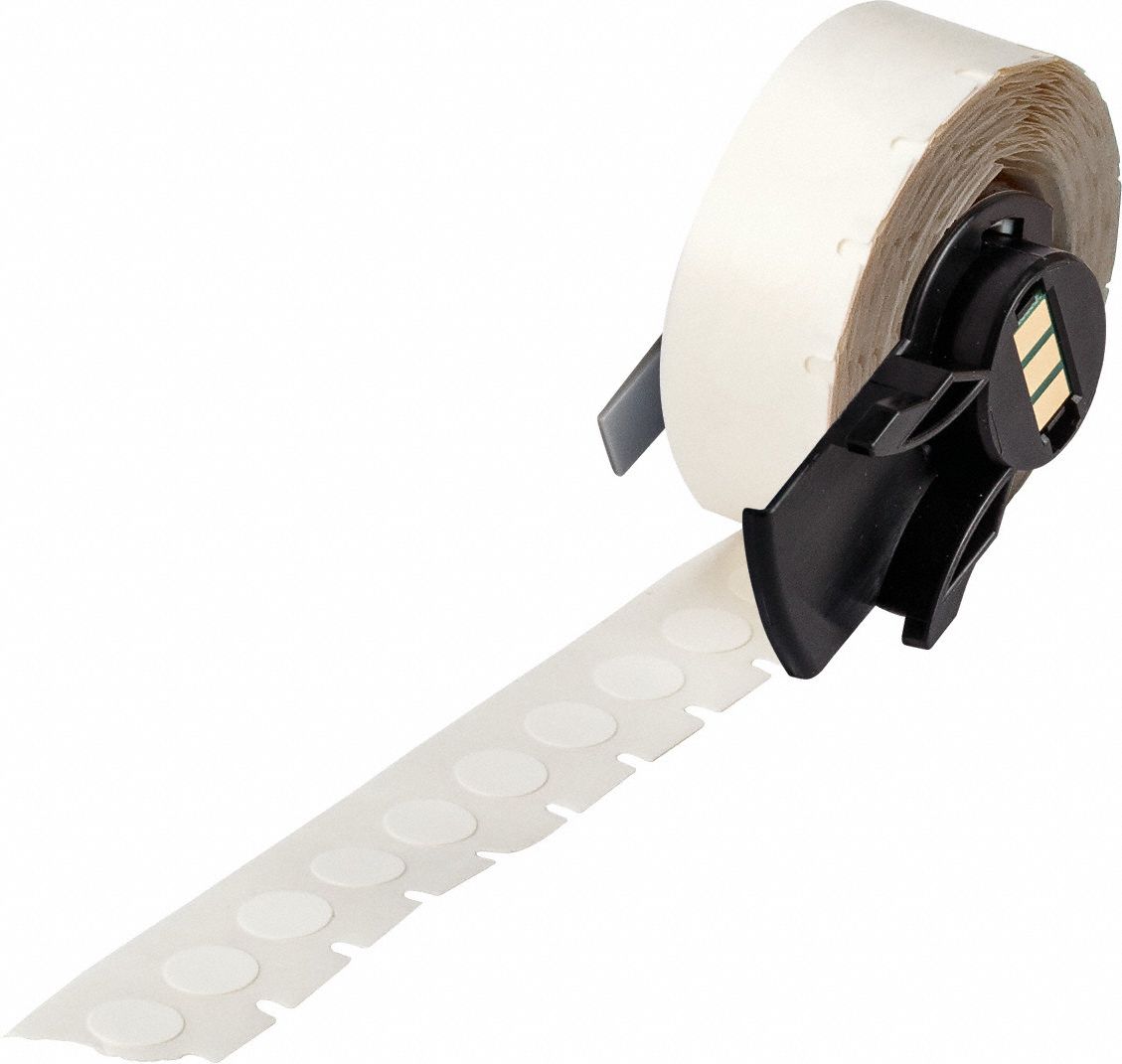 Pre-Cut Label Stock Roll: Circle, 3/8 in x 3/8 in, 3/8 in, Cryogenic Autoclavable Nylon, White